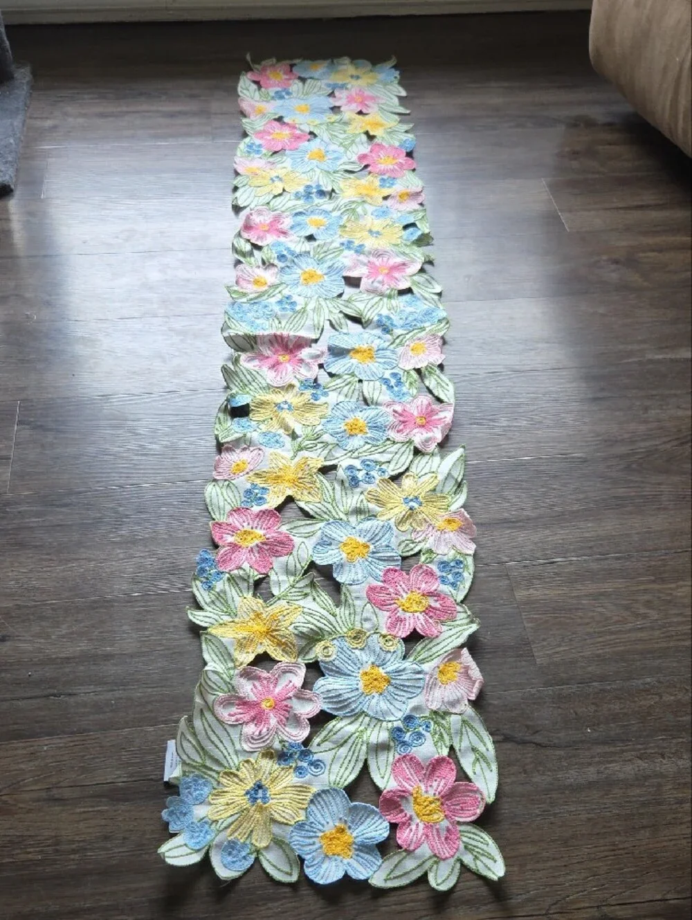 Room And Retreat Colorful Floral Embroidered Manufactured Table Runner